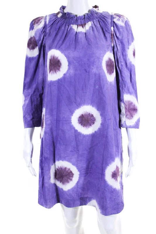 Timeless Elegance Sale Sea New York Womens Cotton Tie Dye Print Long Sleeve Shift Dress Purple Coastal Beach - Inspired Style