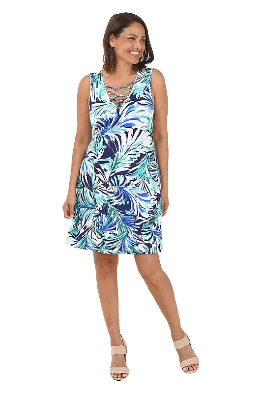 The Latest Fashion Trends Palm Frond Lattice Neck Sleeveless Dress Today Only