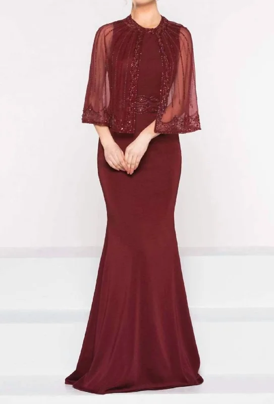 You'Ll Love Us Because Cape Gown In Wine Lighten Up with Nordic Styles