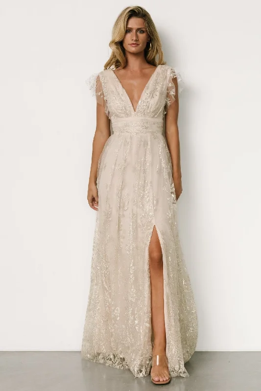 Fashion Deal Karina Shimmer Gown | Ivory + Silver Huge Savings on Parisian Styles