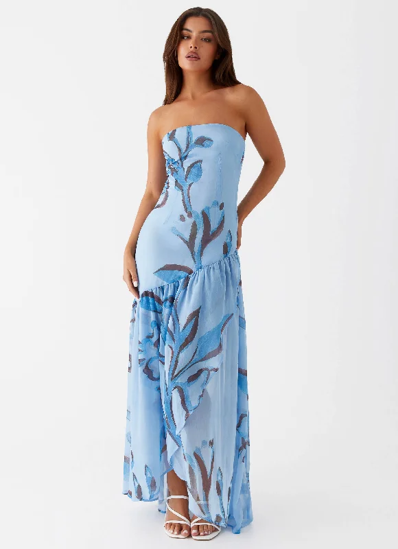 Shop Sale Items Solaris Strapless Maxi Dress - Blue Floral End - of - Month Blowout