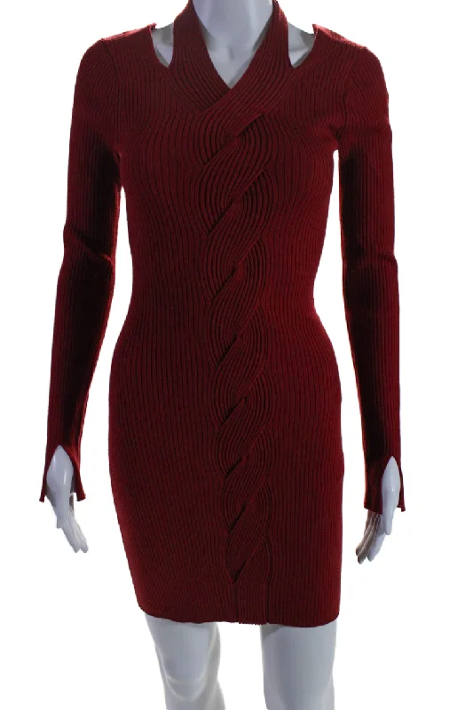 Unleash Your Trend Driven Style Jonathan Simkhai Womens Long Sleeve Alejandra Twisted Cable Dress Red Refined Simplicity