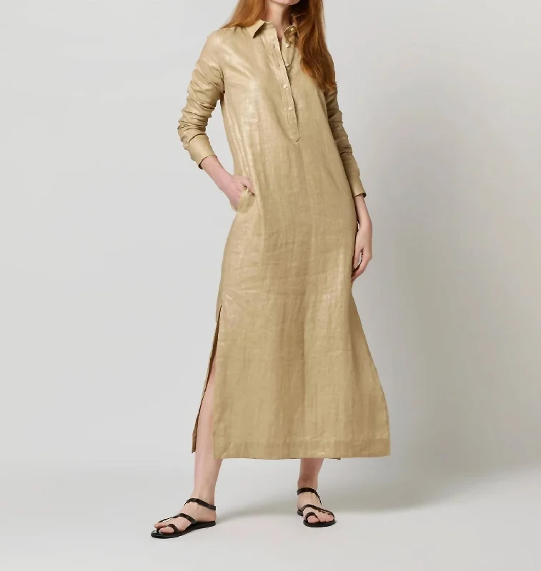 Unleash Your Fashion Talitha Shirt Dress In Metallic Platino Linen Dreamy Draping