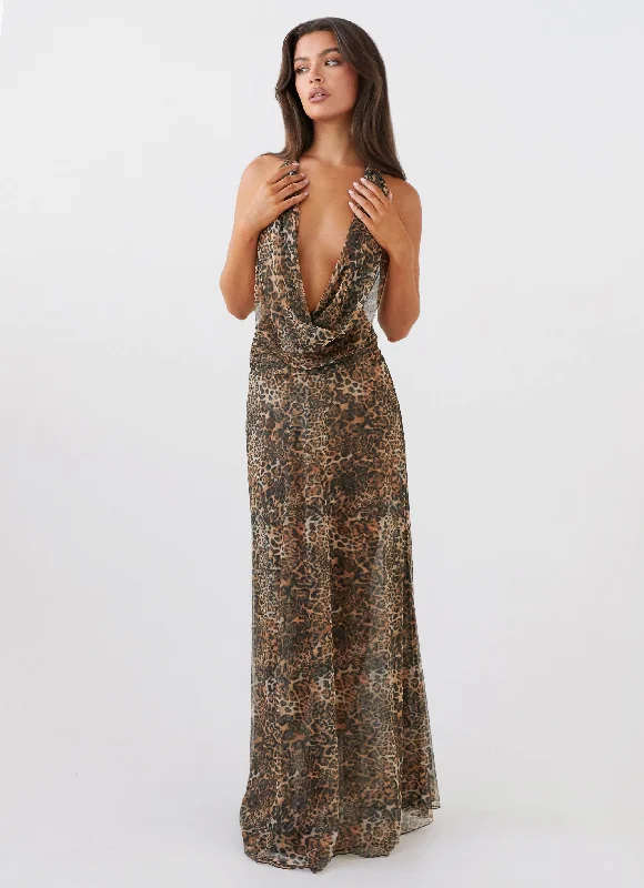 Fashion Frontiers Elysia Mesh Maxi Dress - Leopard Flowy Fabric