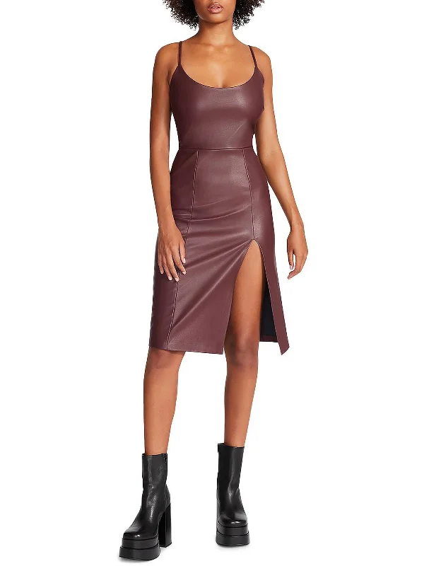 Modern Fashion Sale Giselle Womens Faux Leather Sleeveless Cocktail and Party Dress Mid - Season Sale