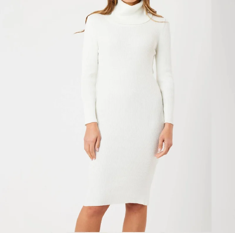 Final Sale Long Sleeve Cowl Neck Dress In Ivory Effortless Sophistication