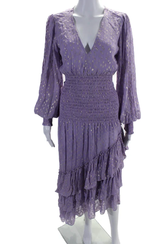 Sporty Fashion Offers Rococo Sand Womens Long Sleeves Smocked A Line Dress Lavender Gold Contemporary Elegance