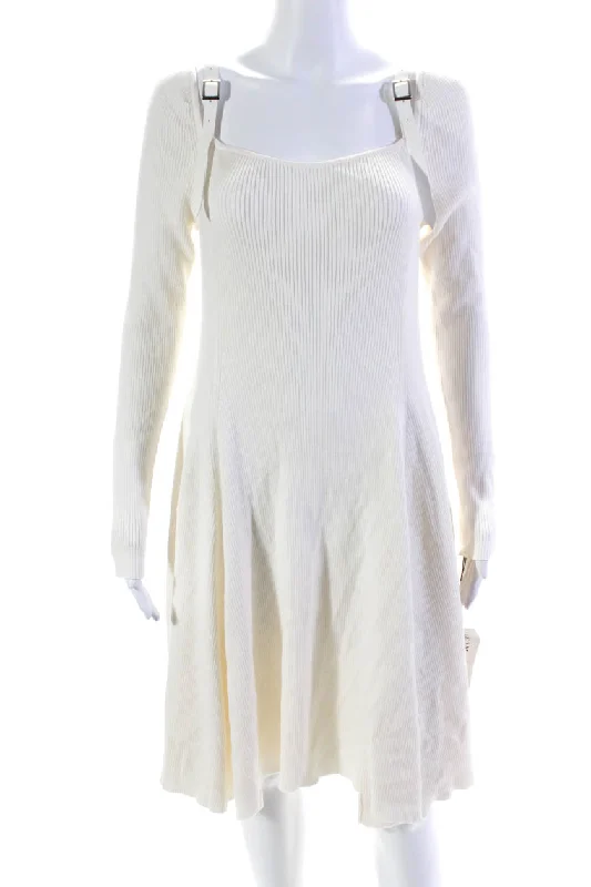 Modish Fashion Discounts Adeam Womens Long Sleeves Sweater Colette Knit Dress Ivory White Playful Elegance