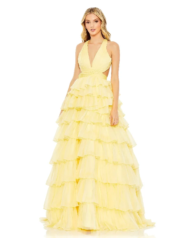 Playful Fashion Offers Chiffon Layered Cut Out Ballgown Anniversary Sale