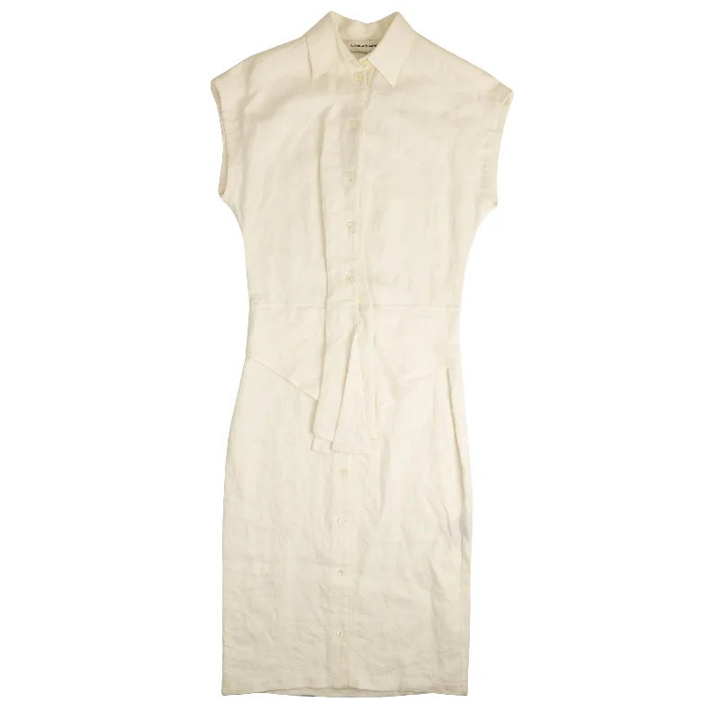 Weekend Exclusive White Button Down Sleeveless Shirt Dress Great Deals on Ethnic Cultural Wear