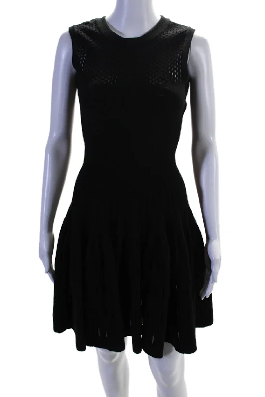 Sleek Style Discounts Alaia Womens Knee Length Sleeveless A Line Sweater Dress Black Wool Contemporary Elegance