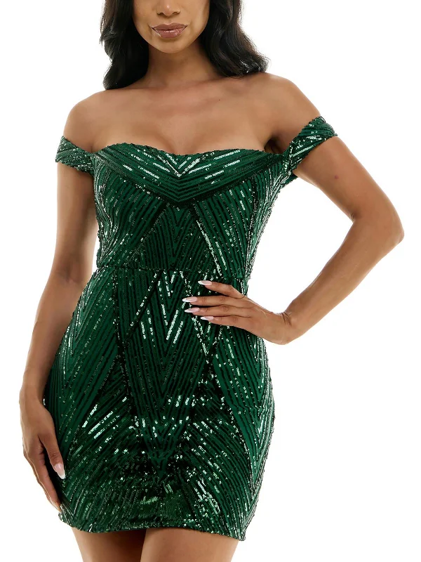 Unleash Your Trendy Side Juniors Womens Sequined Bodycon Dress Spring Fling Sale