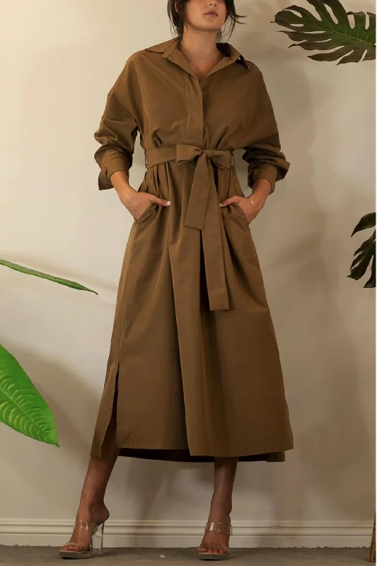 Fashion-Forward Cool Maxi Shirt Dress In Caramel Holiday Sale