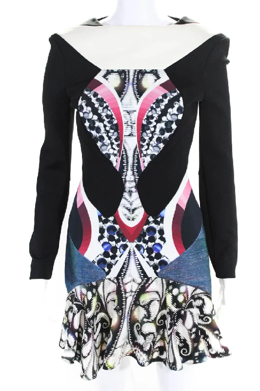 Luxury Fashion Discounts PETER PILOTTO Womens Abstract Long Sleeve Fit & Flare Dress Multicolor Casual Elegance