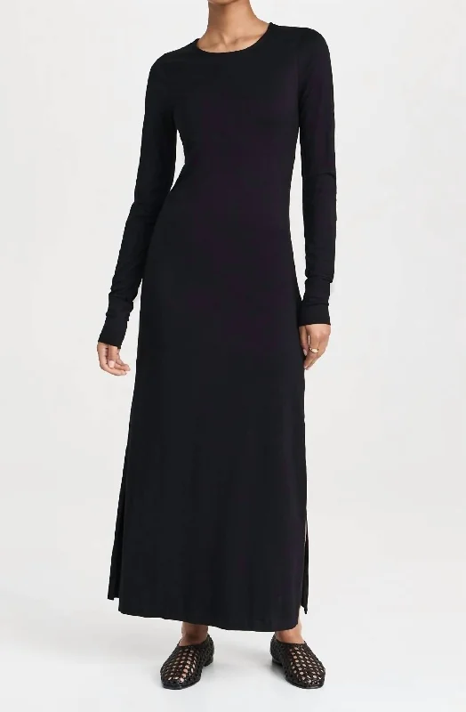 Trendy Pulse Lily Long Sleeve Dress In Jet Black Soft Textures