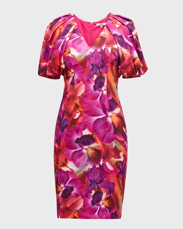 Chic Trends Unveiled Floral-Print Blouson-Sleeve Bodycon Midi Dress Early Access to Art Deco Styles Sale