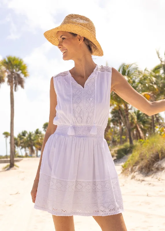 Edgy Fashion Deals White Eyelet Sleeveless Dress Big Savings on Rustic Countryside Styles