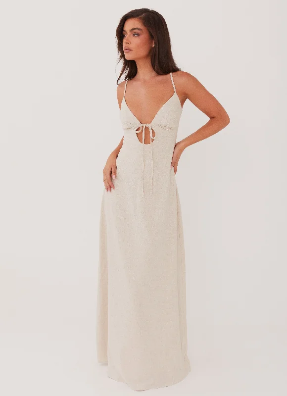 Essentials On Sale Flora Linen Maxi Dress - Oatmeal Subtle Sophistication