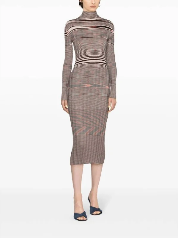 Chic Trends Unveiled Striped Ribbed Cashmere Long Sleeve Dress In Space Dyed Multi Chic Allure