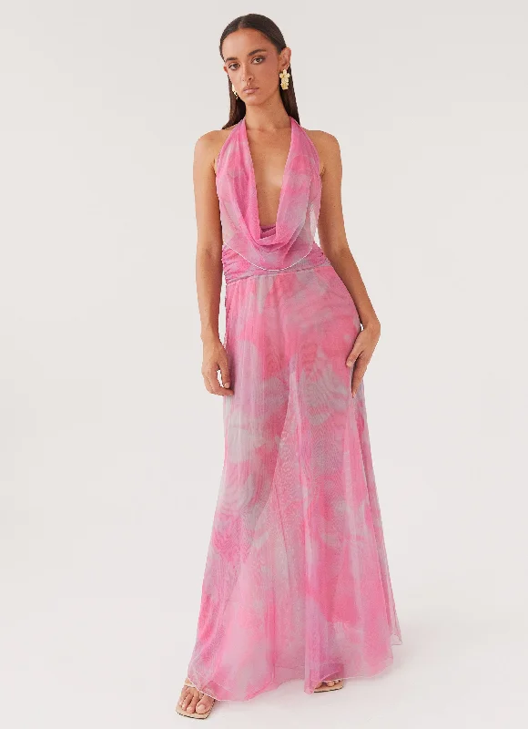 Massive Selection Sale Elysia Mesh Maxi Dress - Pink Floral Buy More, Save More