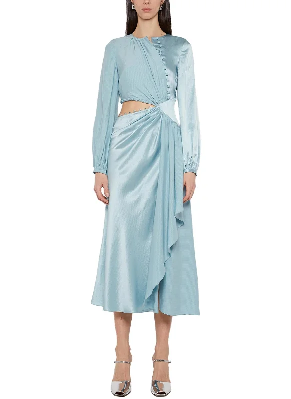 The Good Stuff Long Sleeve Button Waist Dress In Icy Blue Father's Day Deals