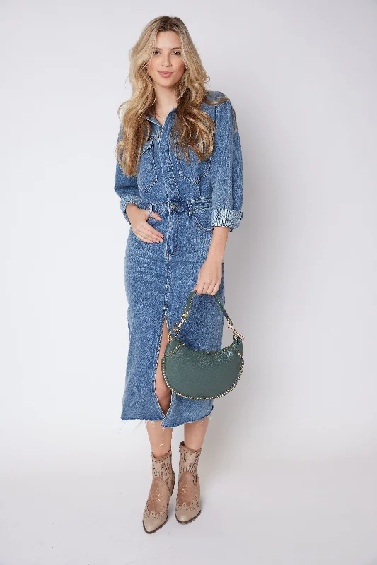 Must-Have Style Discounts Logan Denim Long Sleeve Shirt Dress Hollywood Glam Award - Show Style