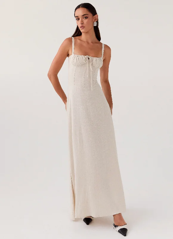 Swimwear Summer Blowout Mimi Linen Maxi Dress - Oatmeal Sophisticated Cut