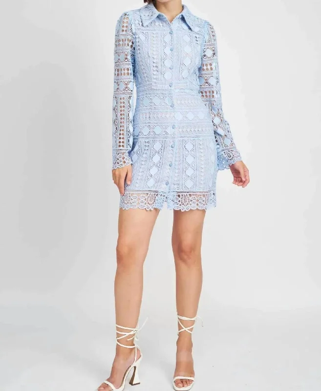 Sophisticated Fashion Janelle Crochet Shirt Dress In Light Blue Sophisticated Cut