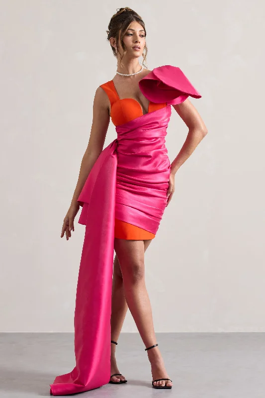 Cool Prices Rare | Pink & Orange Satin Wrap Mini Dress Peplum Drape Nordic Minimalist Home Look