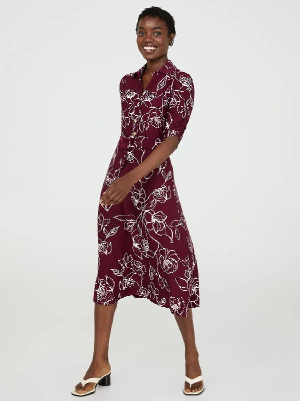 Urban Elegance Deals Floral Print Button-Front Midi Dress With Pockets Dreamy Draping