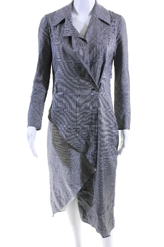 Street Style Discounts Dion Lee Womens Gray Plaid Collar Long Sleeve Layered Shift Dress Bold Patterns