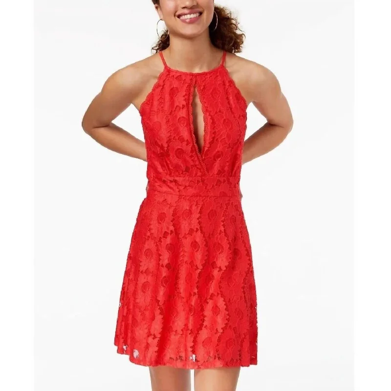 Cozy Comfort Style Sale Lace Sleeveless Fit Flare Skater Dress In Red Alluring Design