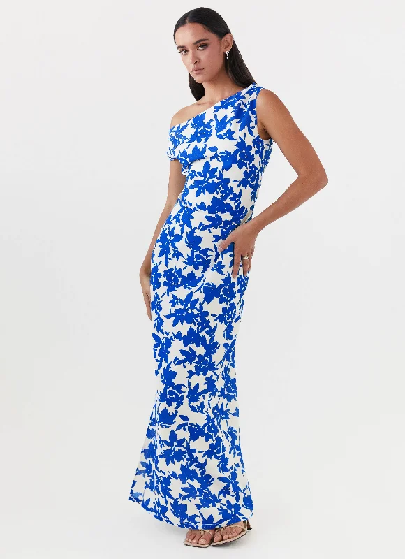 Flash Sale Pyper Off Shoulder Maxi Dress - Blue Floral Grab Romantic Date - Night Styles Now