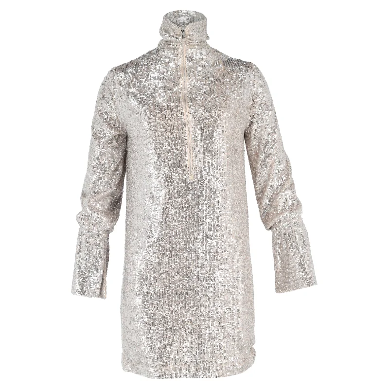 Popular Collection Zadig & Voltaire Half-Zip Mini Long Sleeve Dress in Silver Sequin Save on Inspired Styles