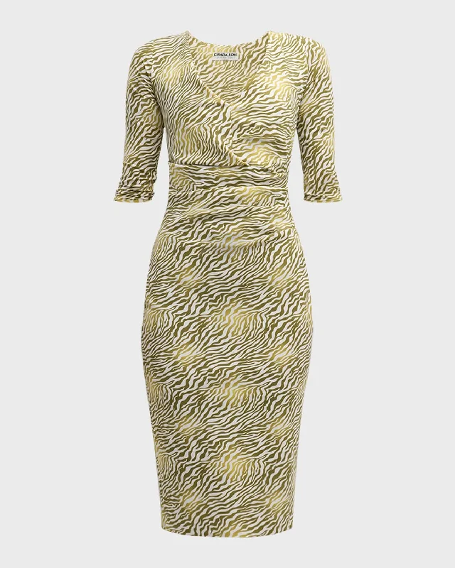 Vintage-Modern Style Offers Ruched Zebra-Print Bodycon Midi Dress Minimalist Office - Ready Style