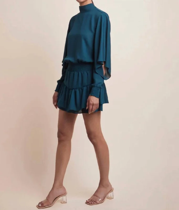 Embrace New Fashion Draped Long Sleeve Dress In Peacock Mother's Day Special