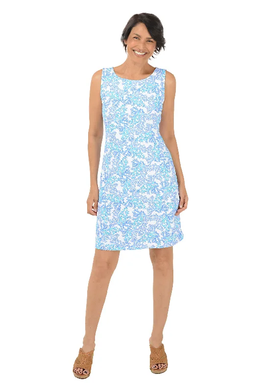 Limited Edition Blue Coral UPF50+ Sleeveless Shift Dress Charming Silhouette