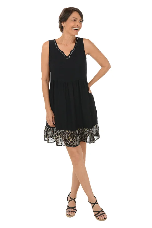 New Styles Just In Black Animal Hem Sleeveless Babydoll Dress Romantic Detailing