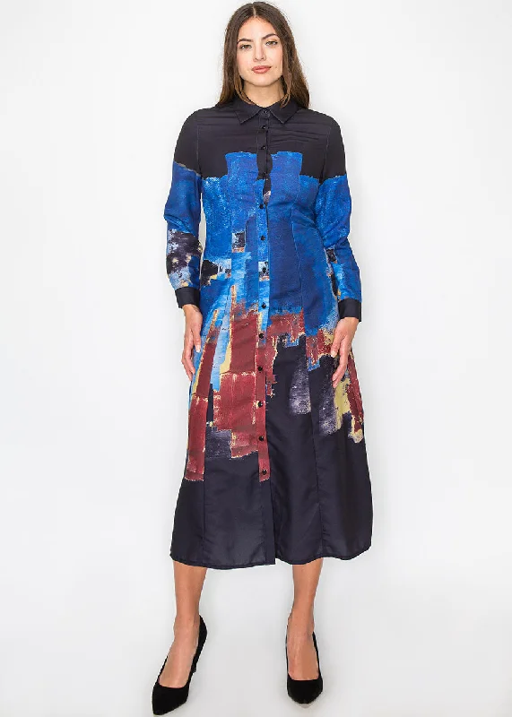 Special Offers, Don't Miss Midnight Blue Paint Stroke Shirt Dress Vibrant Prints