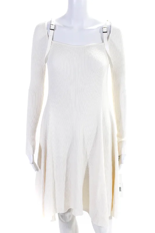 Latest Fashion Adeam Womens Long Sleeve Ribbed Knit Colette Dress White Limited Quantities