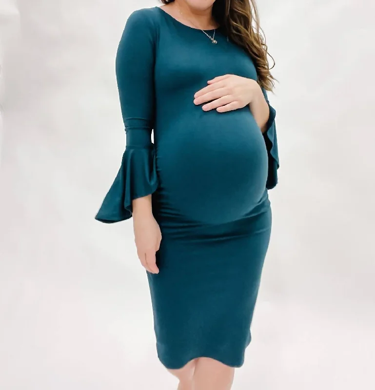 Evening Elegance Bell Sleeve Bodycon Maternity Dress In Evergreen Nordic Minimalist Home Look