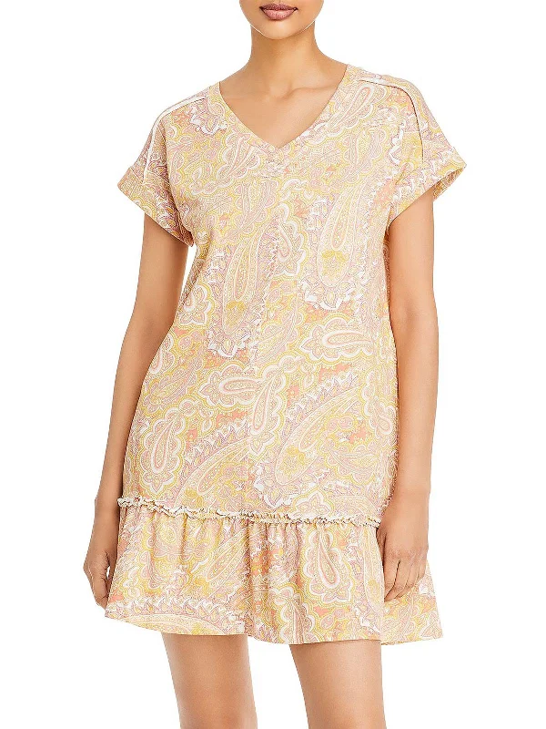 Chic And Trendy Womens Paisley Mini T-Shirt Dress Romantic Detailing