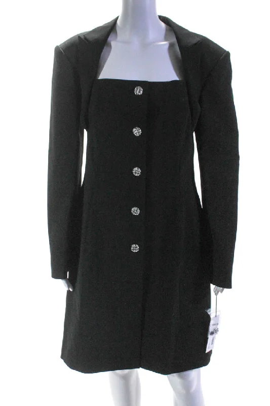 Season Sale Adeam Womens Long Sleeves Button Down A Line Nancy Dress Black Wool Limited - Time Bundle