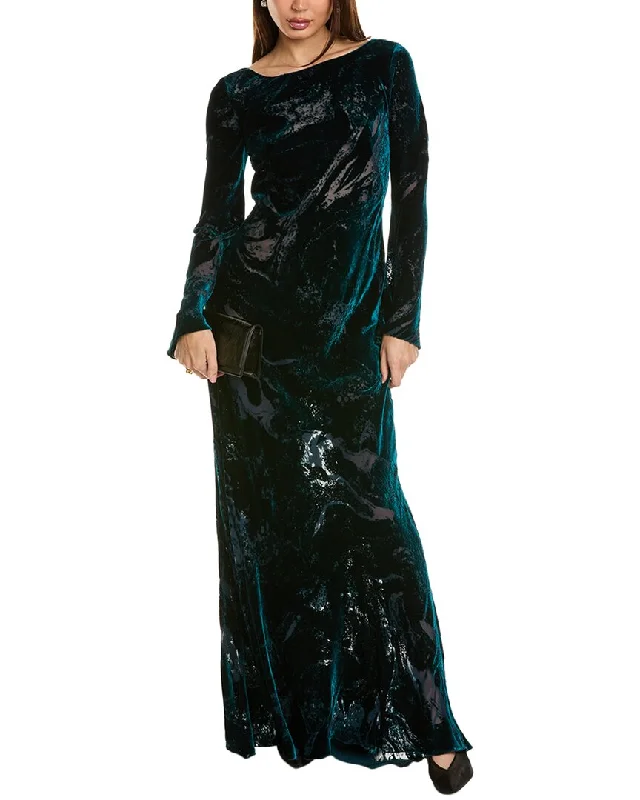 Stylish Deals Alberta Ferretti Velvet Burnout Silk-Blend Gown Lightweight Fabric