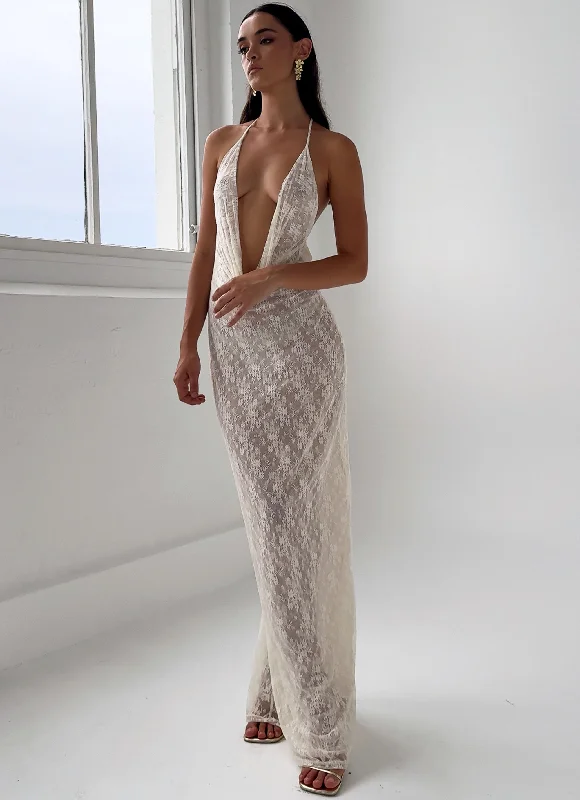 Fashion Forward Femininity Champagne Coastline Maxi Dress - Ivory Subtle Sophistication