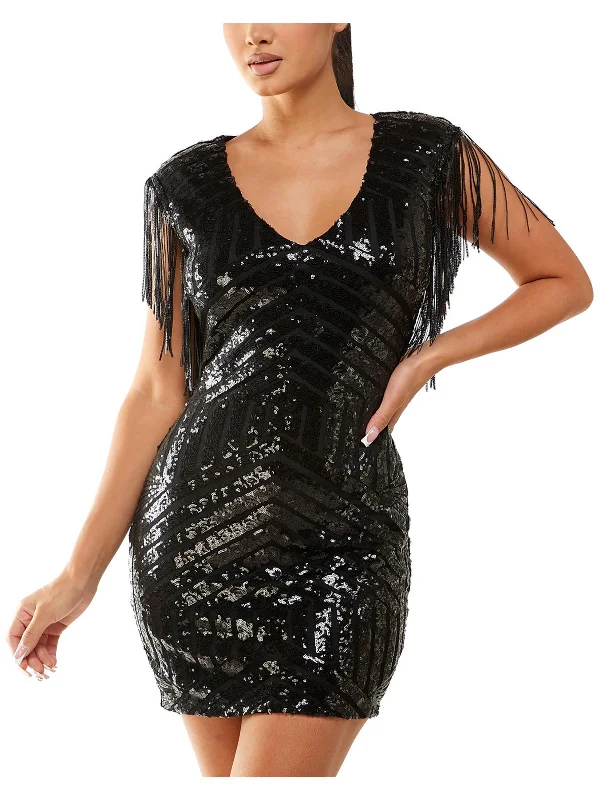 Fashion Frontiers Juniors Womens Sequined Polyester Bodycon Dress Mid - Week Surprise