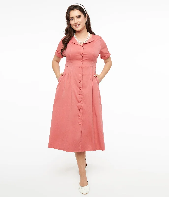 Discount Extravaganza Voodoo Vixen 1940s Pink Midi Shirt Dress Nordic Minimalist Home Look