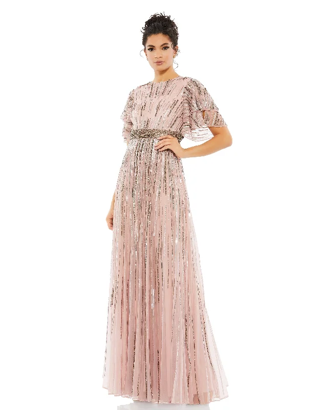 Fashionable Comfort Promotions Embellished Full Length Layered Sleeve Gown Feminine Charm