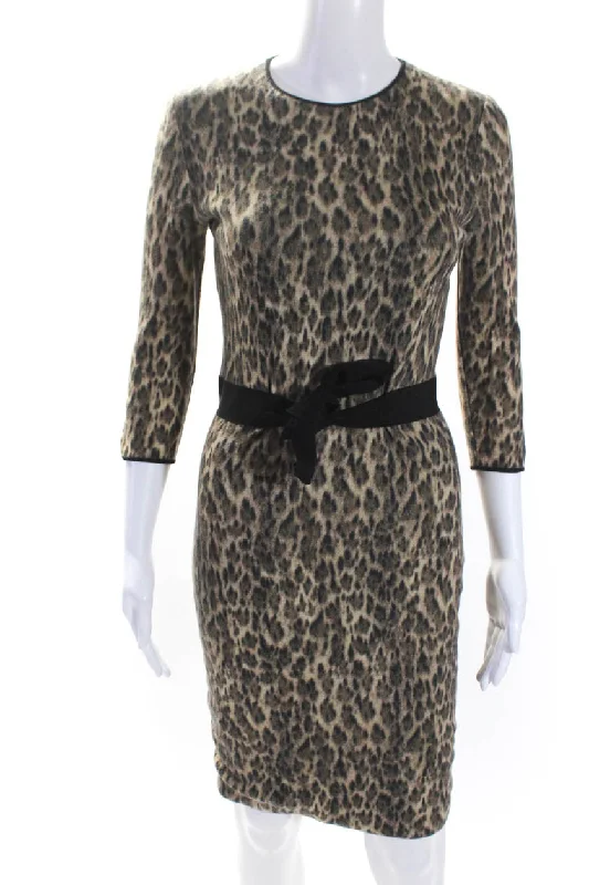 Urban Style Promotions Giambattista Valli Womens Brown Animal Print Long Sleeve Sweater Dress Alluring Design