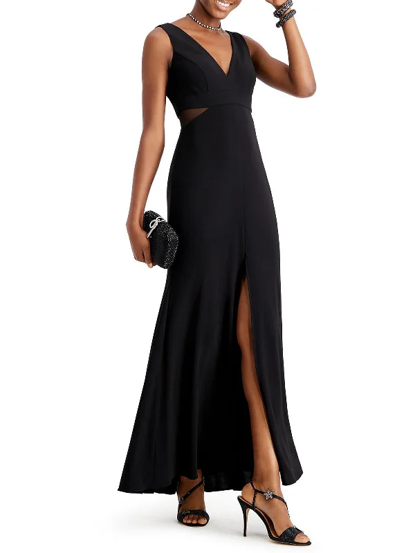 Holiday Glam Womens Mesh Inset Sleeveless Evening Dress Feminine Charm